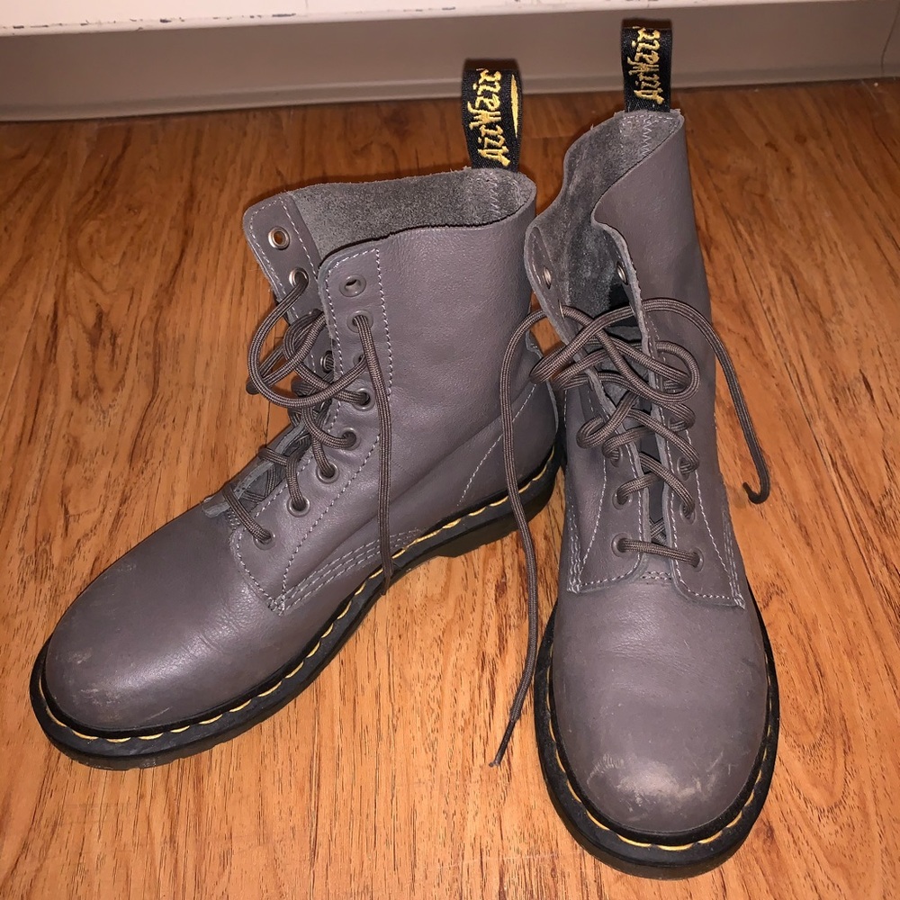 gray genuine leather doc martens